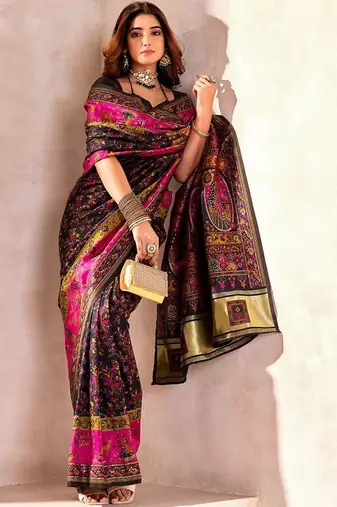 Black ethnic motifs zari pashmina saree