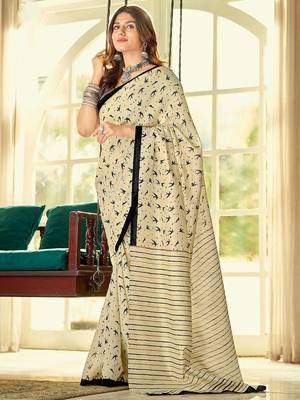 Cream ethnic motifs printed saree 1