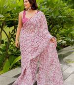 White fashion floral printed ready to wear saree