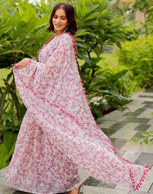 White fashion floral printed ready to wear saree 4