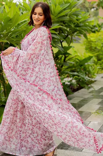 White fashion floral printed ready to wear saree