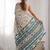 Blue tropical printed mirror work chinon saree with blouse piece