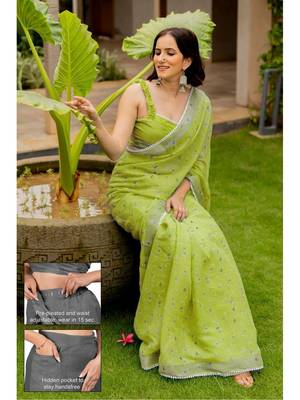 Lime floral saree 1