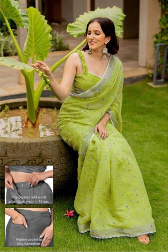 Lime floral saree