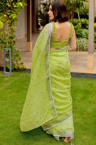 Lime floral saree