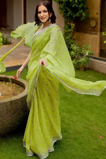 Lime floral saree