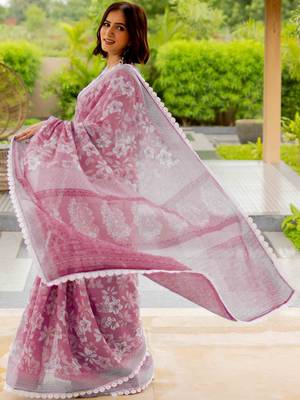 Pink pink printed cotton blend  sarees 3
