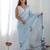 Blue embellished mirror work poly chiffon designer saree