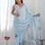 Blue embellished mirror work poly chiffon designer saree