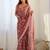 Red ethnic motifs printed mirror work saree