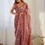 Red ethnic motifs printed mirror work saree