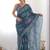 Teal bandhani mirror work poly chiffon saree