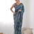 Teal bandhani mirror work poly chiffon saree