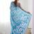 Blue floral printed mirror work saree with unstitched blouse piece