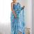 Blue floral printed mirror work saree with unstitched blouse piece