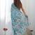 Blue geometric printed saree