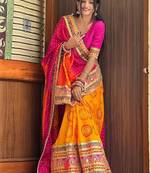 Orange bandhani embroidered pure chiffon saree