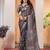 Black floral ajrak poly crepe block print saree