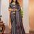 Black ethnic motifs ajrak poly crepe block print saree