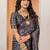 Black ethnic motifs ajrak poly crepe block print saree
