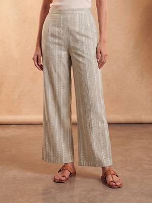 Women's beige cotton blend trouser | foil solid stylish ethnic wear bottoms | trendy casual & everyday wear for women 1