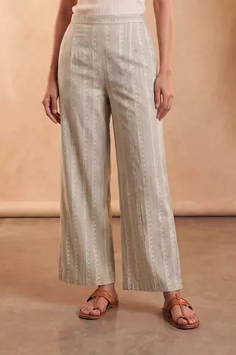 Women's beige cotton blend trouser | foil solid stylish ethnic wear bottoms | trendy casual & everyday wear for women