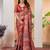 Brown floral ajrak poly crepe block print saree
