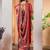 Brown floral ajrak poly crepe block print saree