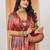 Brown floral ajrak poly crepe block print saree