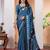 Blue striped poly crepe saree