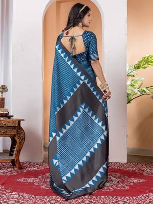 Blue striped poly crepe saree 3