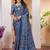 Blue floral ajrak poly crepe block print saree