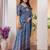 Blue floral ajrak poly crepe block print saree