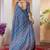 Blue floral ajrak poly crepe block print saree