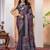 Black poly crepe block print saree