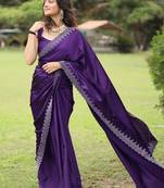 Purple embellished beads and stones satin saree