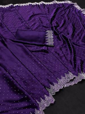 Purple embellished beads and stones satin saree 3