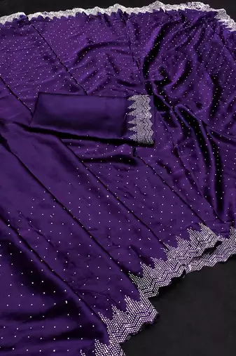 Purple embellished beads and stones satin saree