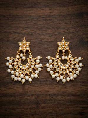 White pearl kundan festive earrings 1