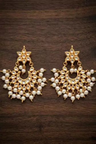 White pearl kundan festive earrings