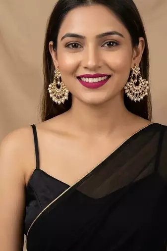 White pearl kundan festive earrings