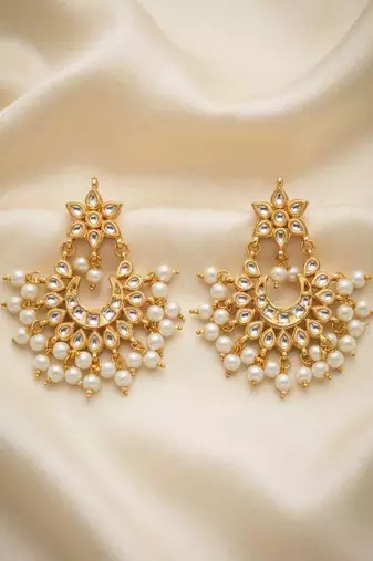 White pearl kundan festive earrings