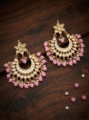 Light pink kundan semi bridal chandbali earrings 1