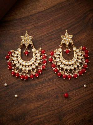 Red kundan chandbali earrings 1