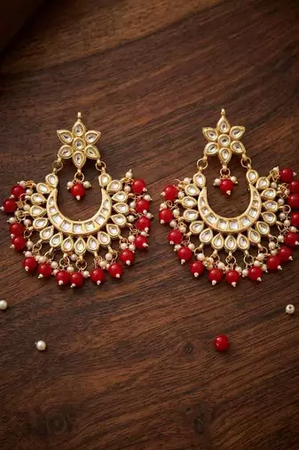Red kundan chandbali earrings