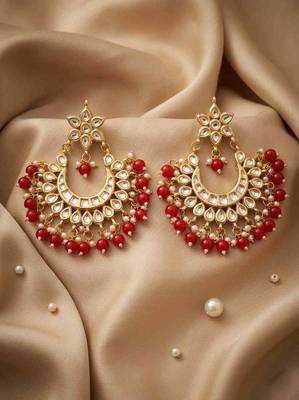 Red kundan chandbali earrings 2