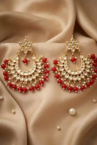 Red kundan chandbali earrings