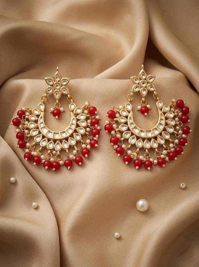 Red kundan chandbali earrings