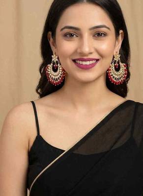 Red kundan chandbali earrings 3