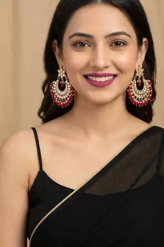 Red kundan chandbali earrings